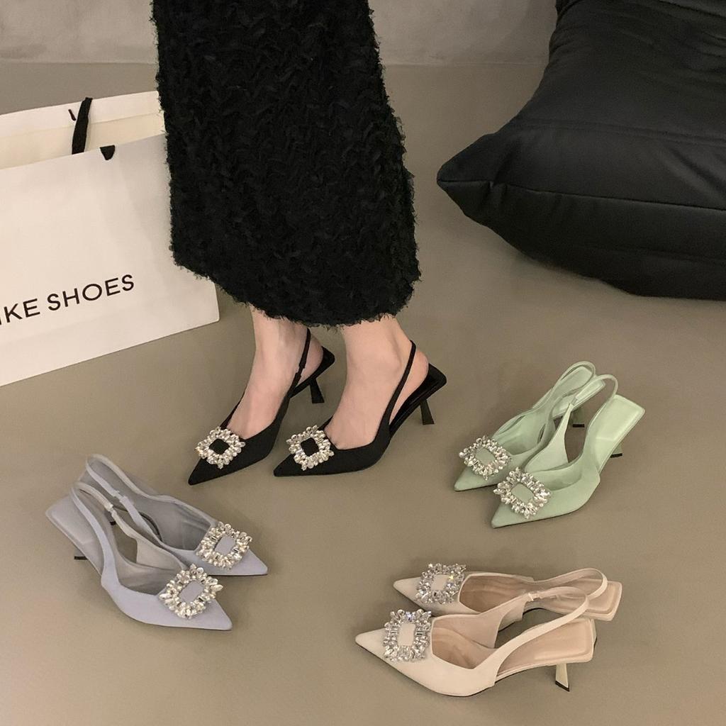 Temperament Thin Heel Black Bag Head Sandals Women's Shoes 2024 New Spring and Summer High-end Skirt Pointed Single Shoes