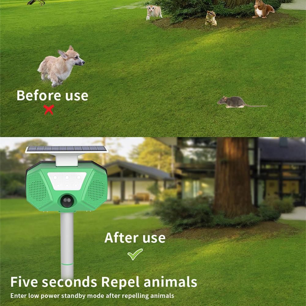 Solar Mole Repellent Ultrasonic Outdoor Pest Bird Squirrel Animal Repeller IP66 Waterproof 110 Degrees PIR