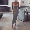 Women Summer Sling Dress Spaghetti Strap Backless Slim Long Knitted Solid Color Party Dress for Ladies Spring