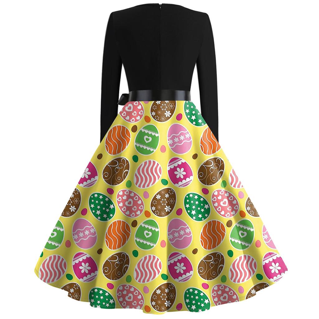 Женская мода с v-образным вырезом, повседневные тонкие пасхальные платья с длинным рукавом и принтом