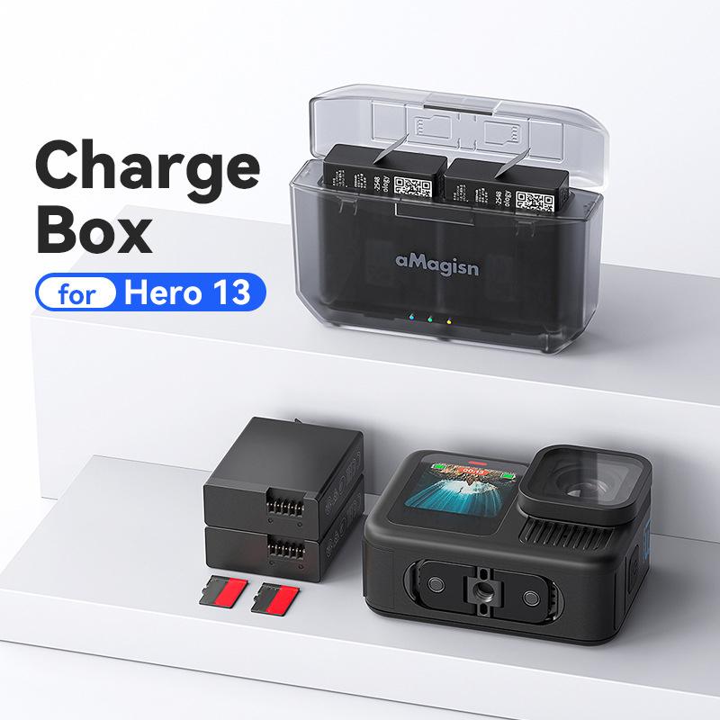 AMAGISN Camera Battery Fast Charging Box for GoPro Hero 13/12/11/10/9 Memory Card Storage Case