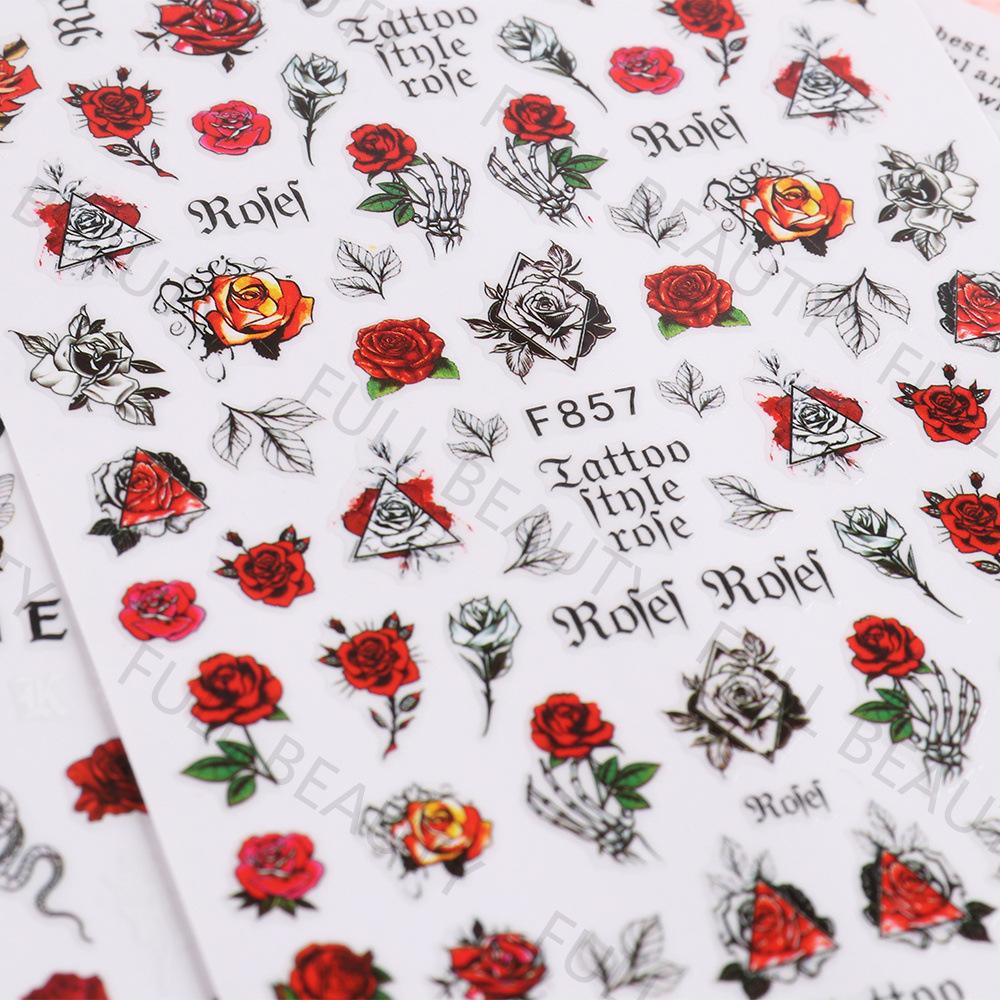 Nail Art Stickers Ins Spring Rose Flowers Valentine's Day Adhesive Nails 3D Decals