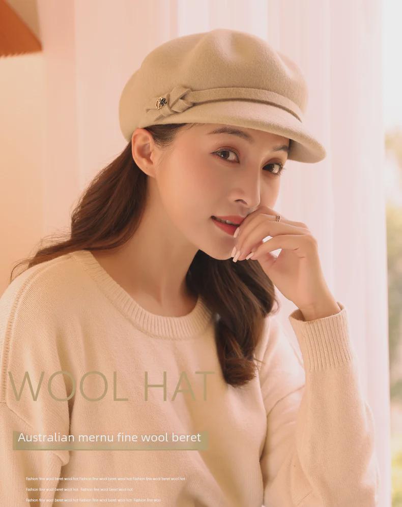 Женский берет в корейском стиле: Шляпа художника из шерстяного фетра на осень/зиму — повседневный газетчик и восьмиугольный дизайн в британском стиле
