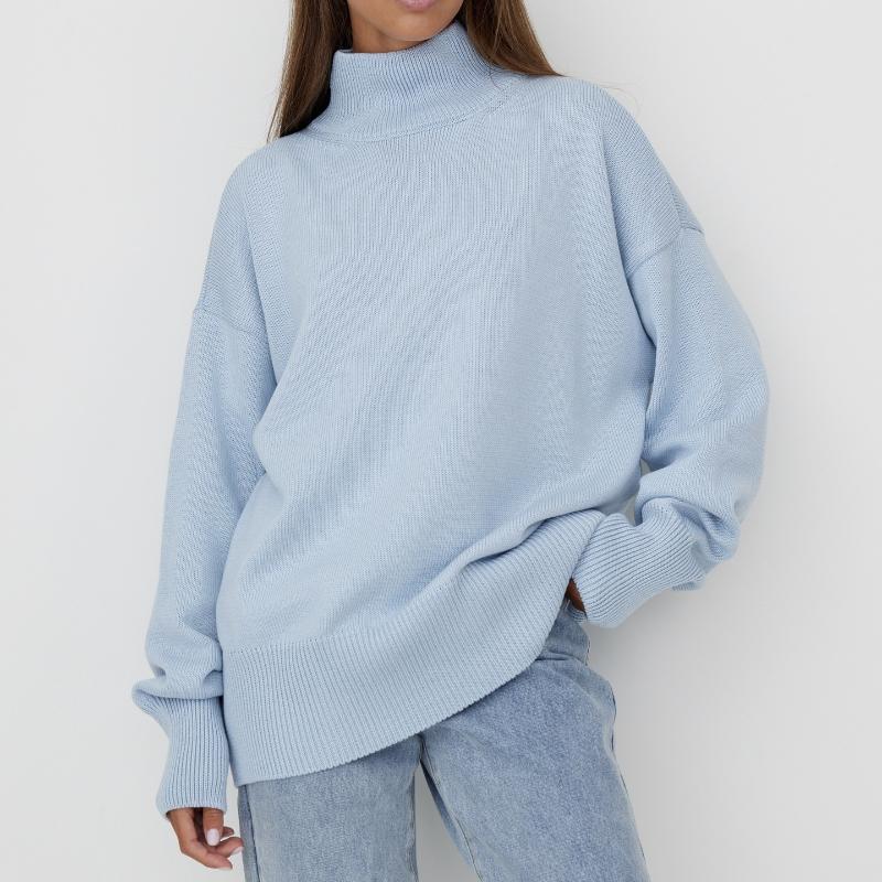 Женский свитер с высоким воротником, базовый мягкий красный вязаный топ с длинными рукавами, пуловер, классический однотонный винтажный зимний зимний свитер со стоячим воротником для женщин