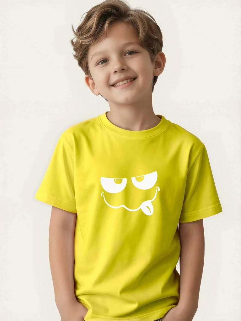 Children's funny tongue-out short-sleeved boy's summer round-neck T-shirt