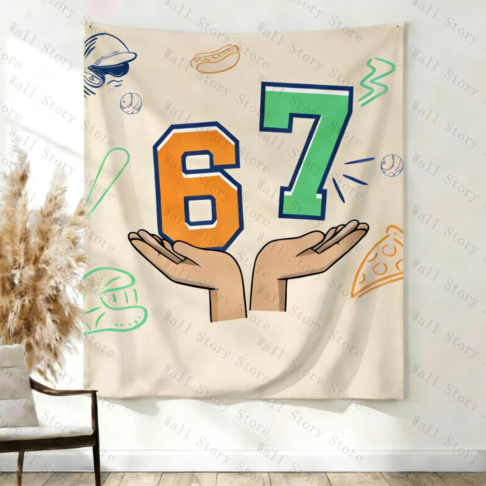 67 Baseball Birthday Banner Backdrop Sign 67 Meme Tapestry Six Seven Gen Z Kids Party Decor Tapestry Living Room Tapestry