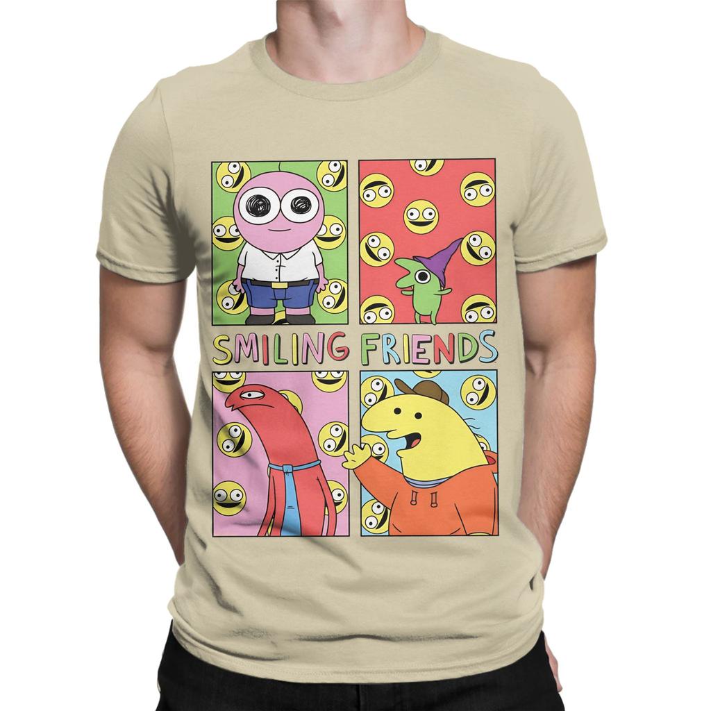 Smiling Friends Art Character Grid Funny Cartoon Funny 100 Cotton TShirt Smiling Friends Season 2 Tops Tees For Unisex