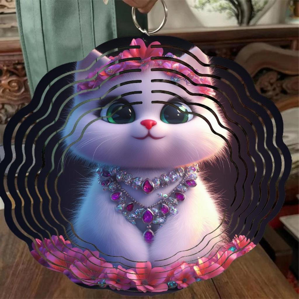 Металлический ветряной спиннер 10 дюймов с дизайном кошки и розовыми драгоценностями, вращающийся на 360° крюк для украшения балкона, сада, газона на открытом воздухе, весна, лето, осень