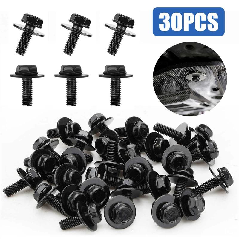 30Pcs M6 X 1.0 Transmission Pan Bolts,17Mm Transmission Oil Pan Bolts Hex Head With 18Mm Washer, Replacement Part: 11508930