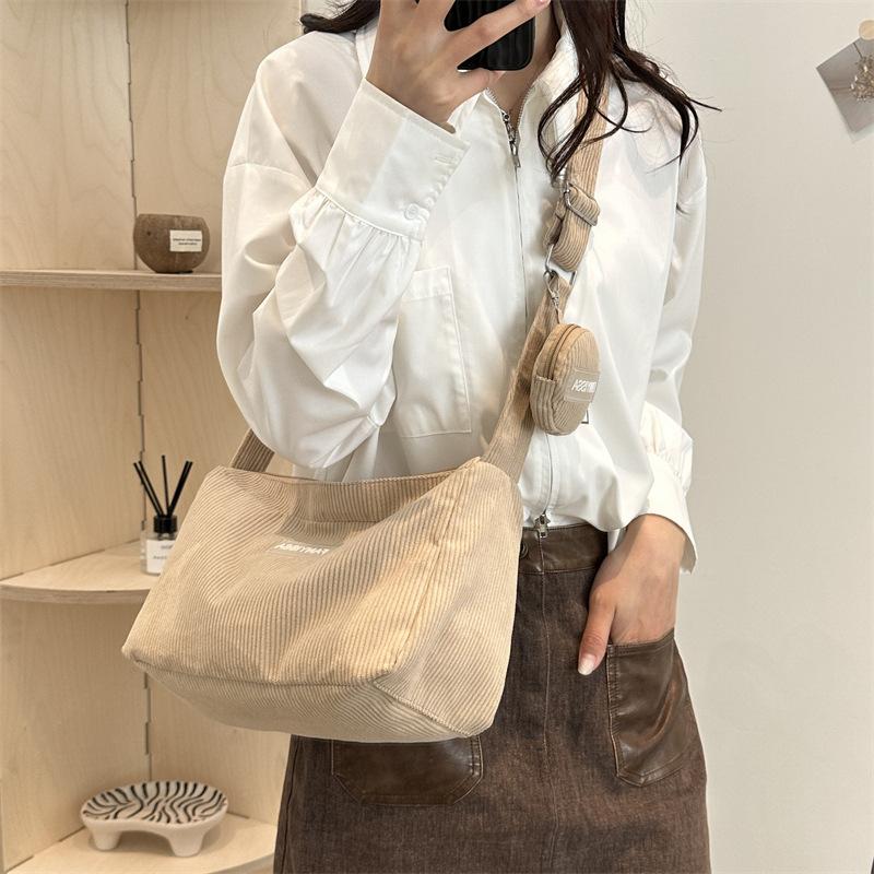 Corduroy Early Spring Trend Large Capacity Casual Solid Color Fashion Lightweight Shoulder Messenger Bag