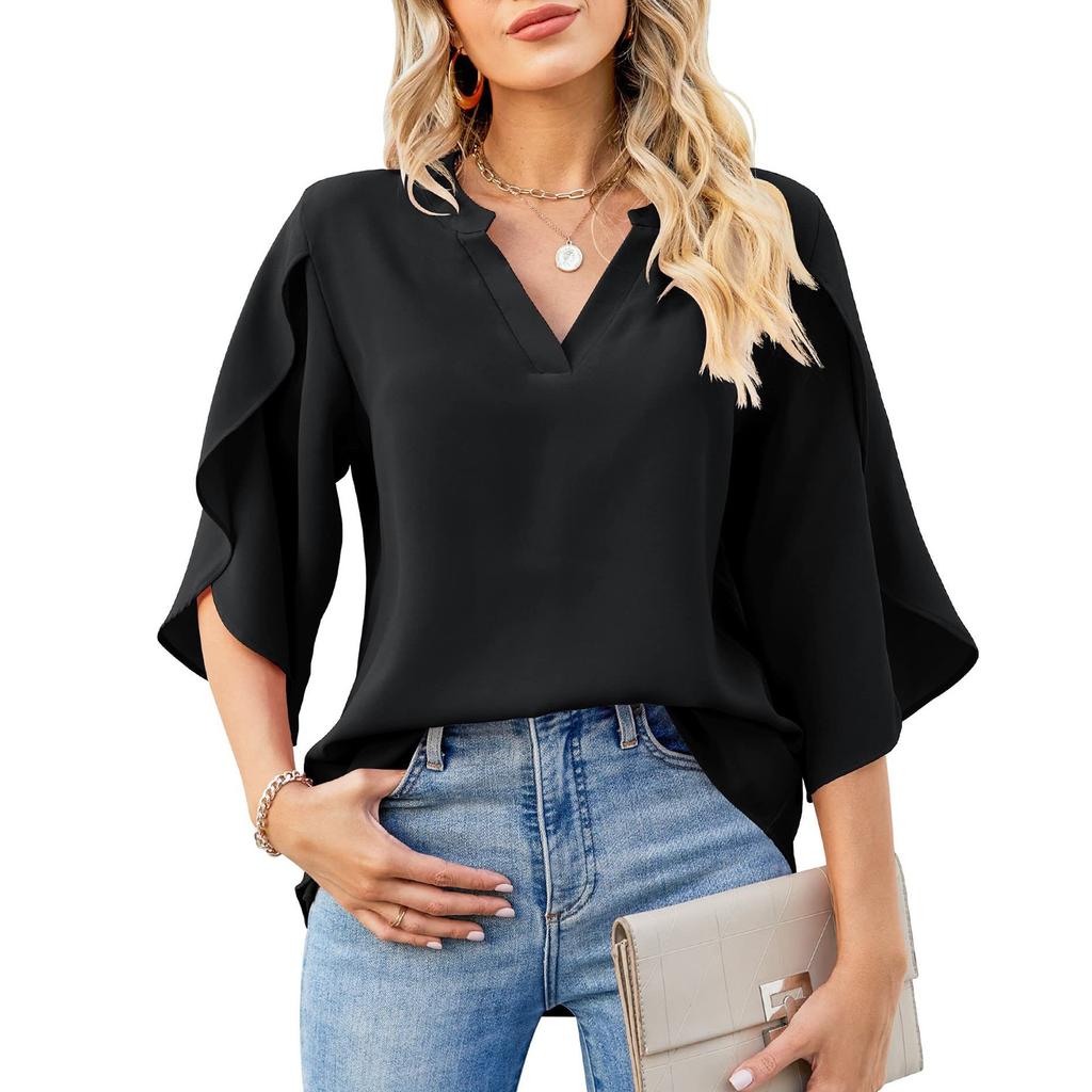 2023 Summer Women's Top Loose V-neck Chiffon Shirt