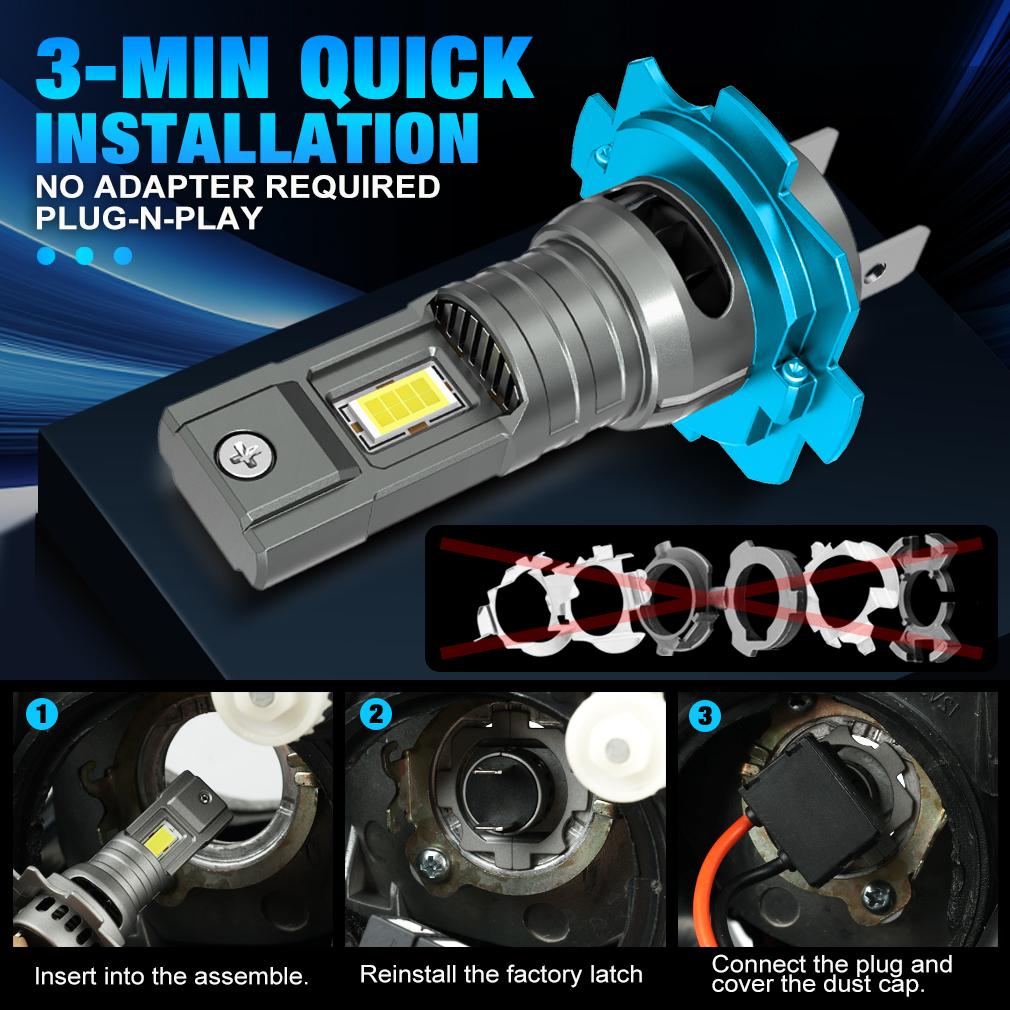 2 шт., цоколь H7, светодиодные автомобильные фары, 70 Вт, турбо-лампы высокой мощности, 6500K, 40000LM, чип CSP, мини-светодиодный светильник, Plug & Play, проводной налобный фонарь с вентилятором