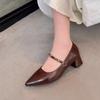 Fashion 2025 New Metal Buckle One-band Block Heel Single Shoes Autumn New Pointed Toe Shallow Mouth Non-slip Kitten Heel Shoes