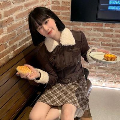 2KWEIRD Y2k Меховая куртка Женская Винтажная Вязаная куртка Харадзюку Гранж Эстетика Меховой воротник Куртка на молнии