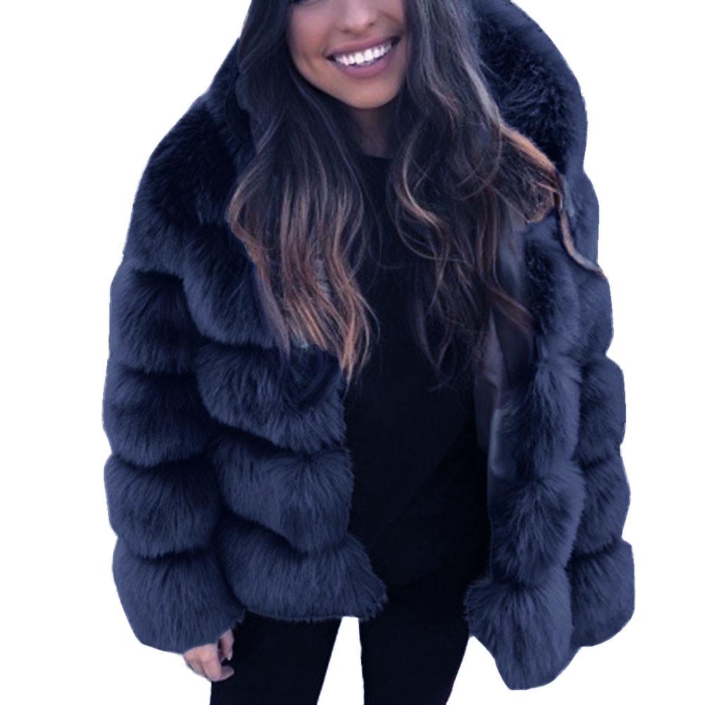 Women Faux Mink Winter Hooded New Faux Jacket Warm Thick Outerwear Jacket