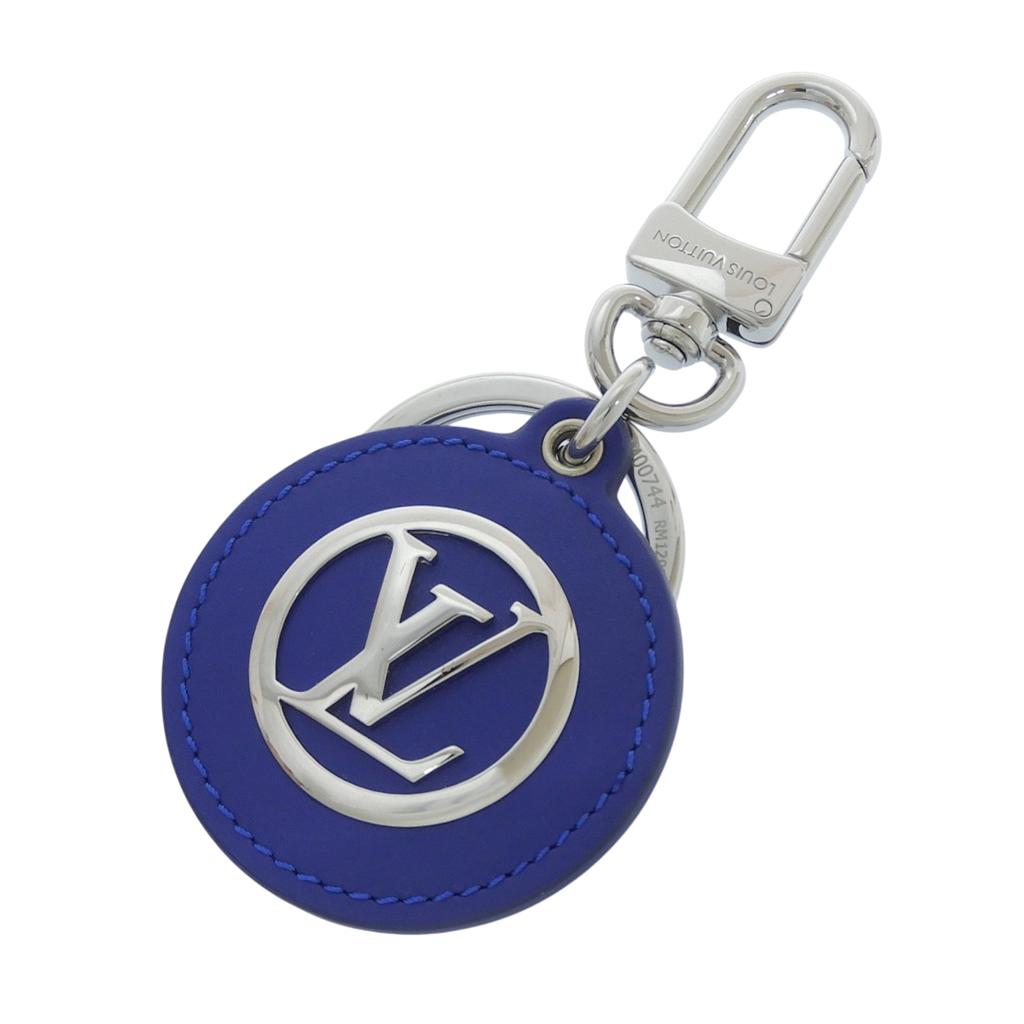Excellent LOUIS VUITTON key ring Porte Cle LV Padded Circle blue leather M00744 Used
