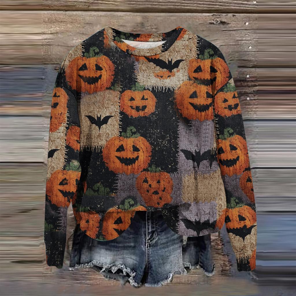 Women's Fashion Printed Long Sleeve Loose Round Neck Sweatshirt Top Fall