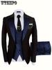 3 Pieces Formal Suit Set - Men's One Button Jacket & Vest & Pants - for Business, Dinner, Wedding & Party - Perfect Gift for Men