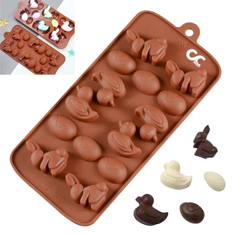 CCmax Silicone Easter Chocolate Mold Set: 6 Eggs, 4 Bunnies, 4 Ducks Nonstick Molds for Homemade Chocolates, Candies, Jellies, Ice Cubes