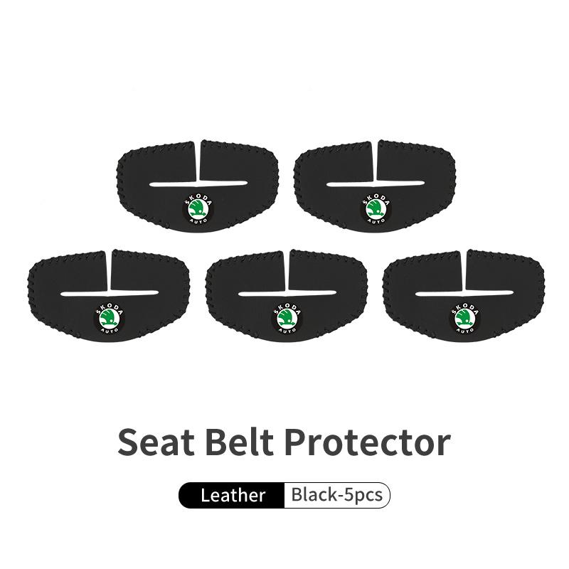 BHBD3 Car Seat Belt Buckle Cover Leather Protector Anti-collision Case For Skoda Kodiaq Fabia Kamiq Karoq Octavia 2 3 Rapid Scala