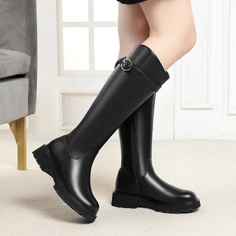High Boots Female Genuine Leather Winter Wool Warm Women's Long Boots Large Size Riding Boots Women