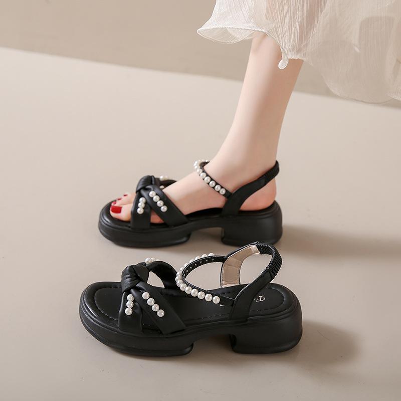 Fashion 2024 Summer New Fairy Style Thick Sole Sandals for Women Fashion Pearl Shoes Sandals Fashion Peep Toe Casual Dress Sandalies