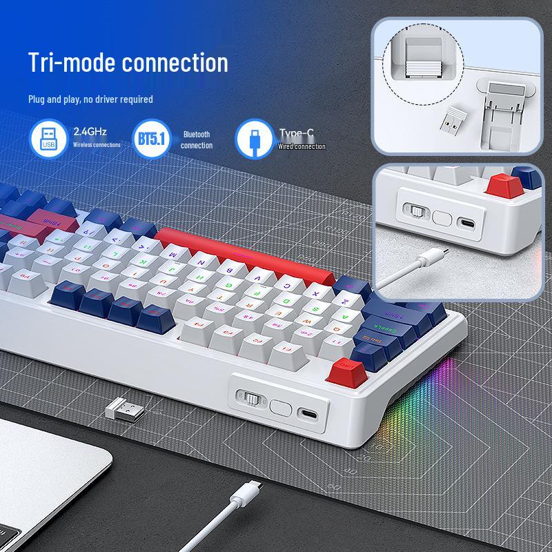 Беспроводная RGB механическая игровая клавиатура T-WOLF T78, красный переключатель, с возможностью горячей замены, Bluetooth, трехрежимная с ручкой.
