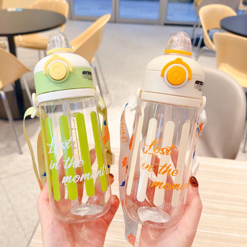 Portable Cute Flip-Top Straw Water Cup with Lanyard - Drop-Resistant Summer Design for Students