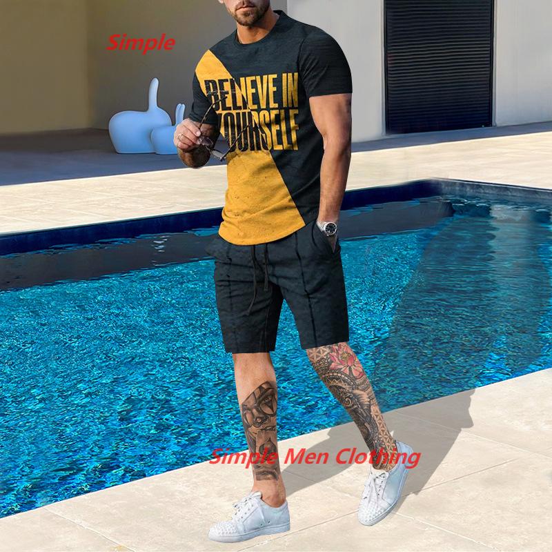 Summer Streetwear Men Tracksuit Set T-Shirt Shorts Set Casual Suit Fashion Outfit Male Oversized Streetwear Mens Clothing