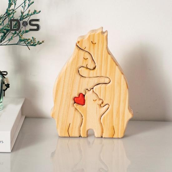 Персонализированная деревянная головоломка с медведем и фамилией от 2 до 7, деревянная головоломка с медведем, настольная фигурка, индивидуальная скульптура с фамилией для молодых родителей