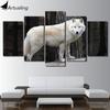 HD Printed 5 Piece Canvas Art White Forest Wolf Staring Painting Wall Pictures for Living Room Modern