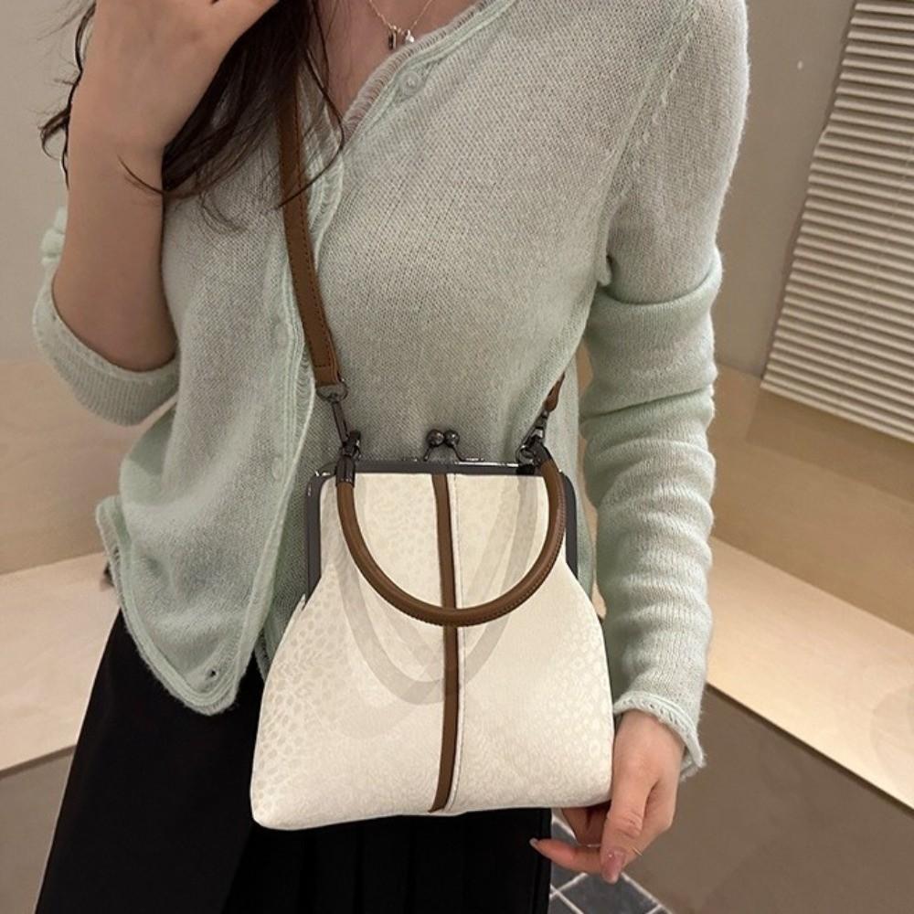 Large Capacity Kiss Lock Shoulder Bag Leopard Print Vintage Handbag Crossbody Bag Shopping