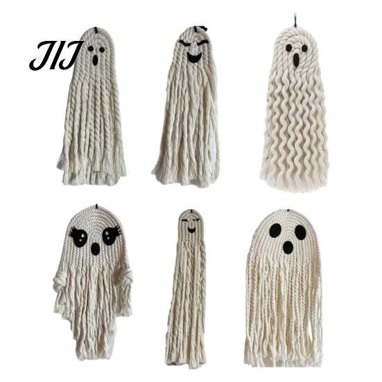 Artistic Hanging Decorations Handmade Cotton Rope Ghost Ornament for Halloween, Indoor Outdoor Seasonal Event Background Decor Pendent Front