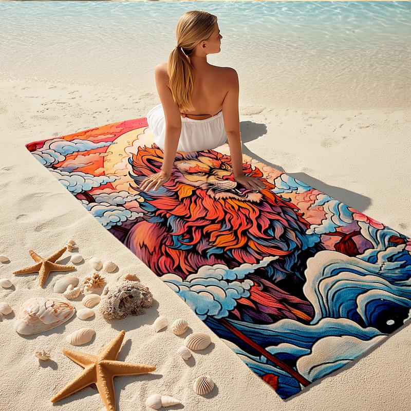 1Pc Lion Amidst Clouds Beach Towel Quick Dry Multiuse For Beach Pool Gym Yoga Home Travel Christmas Halloween Xmas Gift Eg12