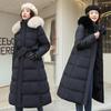 Women's Autumn And Winter Cotton Coat Medium Length Large Fur Collar Hooded Slim Fitting Coat Large Knee Length Cotton Jacket