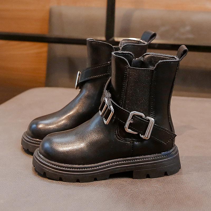 Зимние ботинки для девочек с толстой подошвой, черные, коричневые, детские модные ботинки, теплые, плюшевые, детские, повседневные, хлопковые, школьные, универсальные, нескользящие