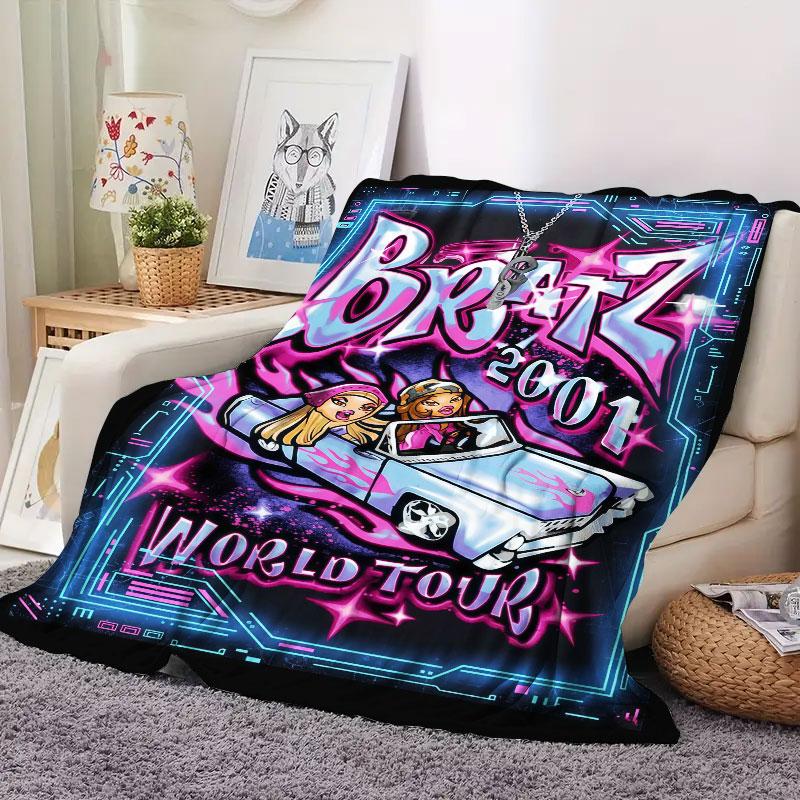 1 шт. Фланелевое одеяло с принтом BRATZ, Высококачественное, Удобное для всех сезонов, Тепло и комфорт, Идеально для рождественских подарков