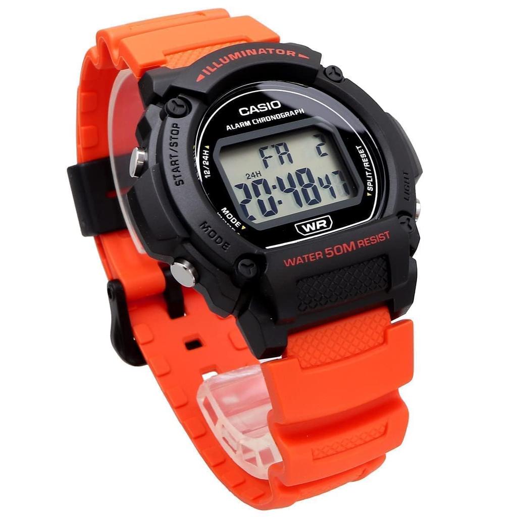 Casio Стандартные цифровые наручные часы W-219H-4AV / -219HC-3BV Мужские, Оранжевые / Мохово-зеленые (Импортный)