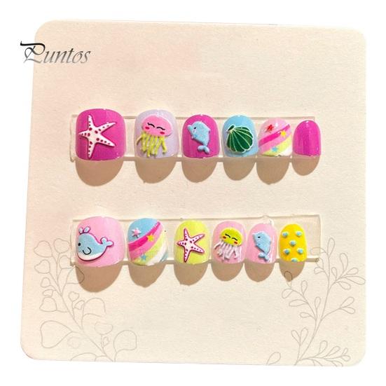 12 шт. детские накладные ногти с героями мультфильмов, милый рождественский тематический узор, тисненый пресс на ногтях, самоклеящиеся накладные ногти, художественное украшение «сделай сам»