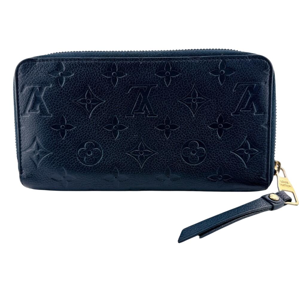 Louis Vuitton M80958 Монограмма Ann Platt кожаная вертикальная кошелек-клатч Zippy темно-синяя кожа Б/У