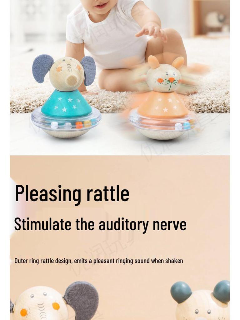 Деревянная пирамидка с мультяшными животными - Милая игрушка-неваляшка для малышей