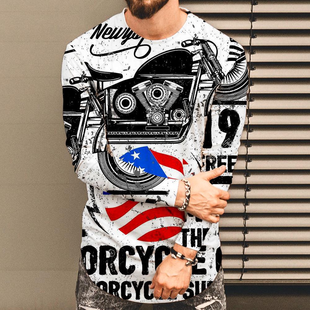 Мужская футболка с длинным рукавом, повседневная, большого размера, с 3D-принтом, модная, с круглым вырезом, снизу и сверху