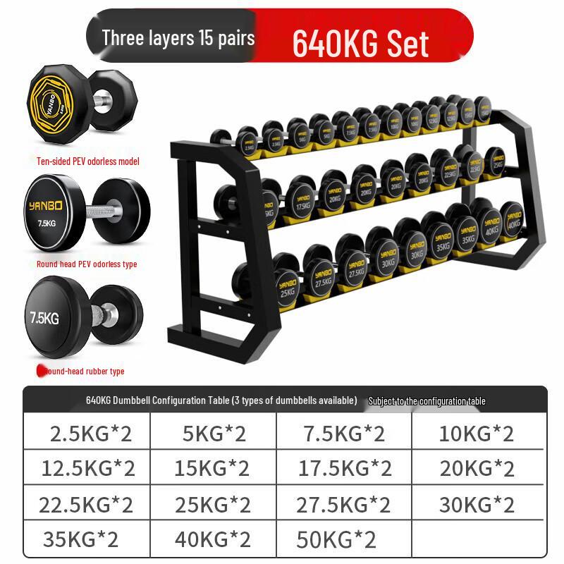 Iron Steed 640kg Decagonal PEV Dumbbell Set with 3-Tier Rack