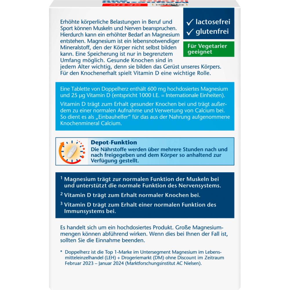Doppelhertz Magnesium Intense 600 + Vitamin D3, 30 Tablets, 47.1g