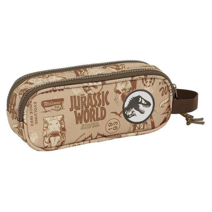 Trousse double - safta - Jurassic World - Multicolore - Caricature - Marron