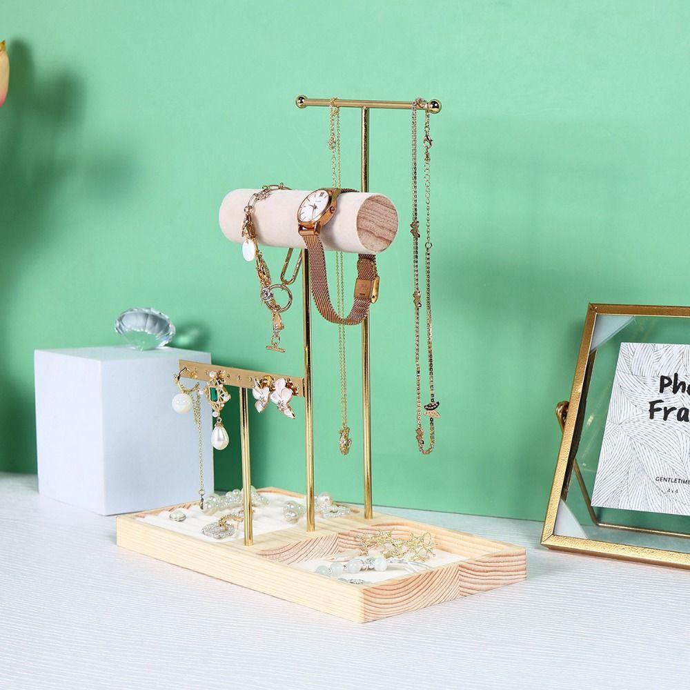 Space Saving Necklace Holder Organizer Simple Wood Jewelry Display Stand Retail Display