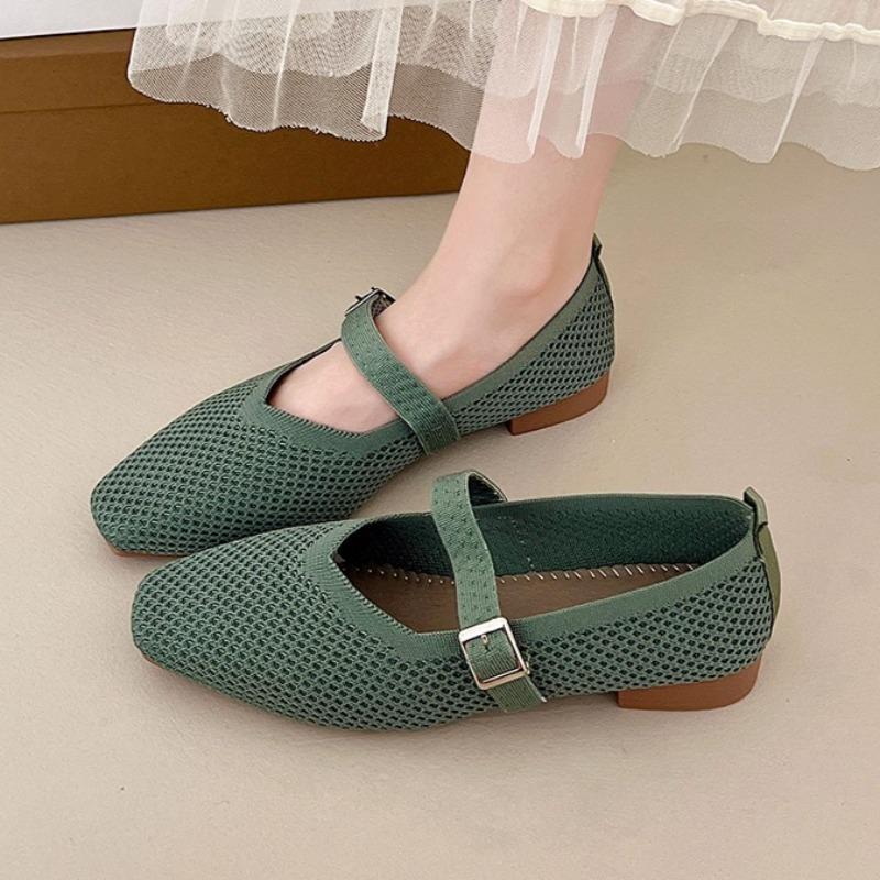 Модные плетеные сетчатые балетки для женщин 2025 Новый дышащий комфортный обувь Осень Беговая пряжка Кроссовки Повседневные Мягкие Chaussures Femme
