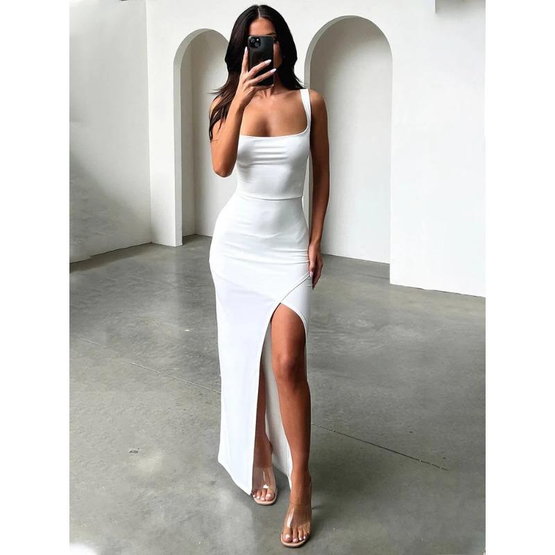 Urban Elegant Long Dress Women's Spaghetti Straps Spring Summer Dress High Slit Backless Sexy Party Dress