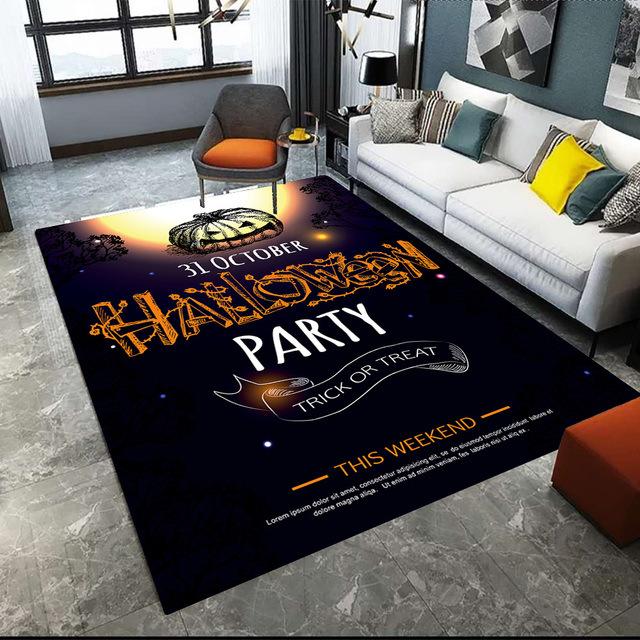 Halloween Crystal Velvet Horror Pumpkin Carpet Living Room Coffee Table Mat Bedroom Bed Blanket Bathroom Non-Slip Mat