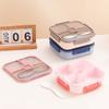 Plastic Bento Box Rectangle/Square Student Office Lunch Box with Fork Four Compartment Design Microwave Heating Food Container